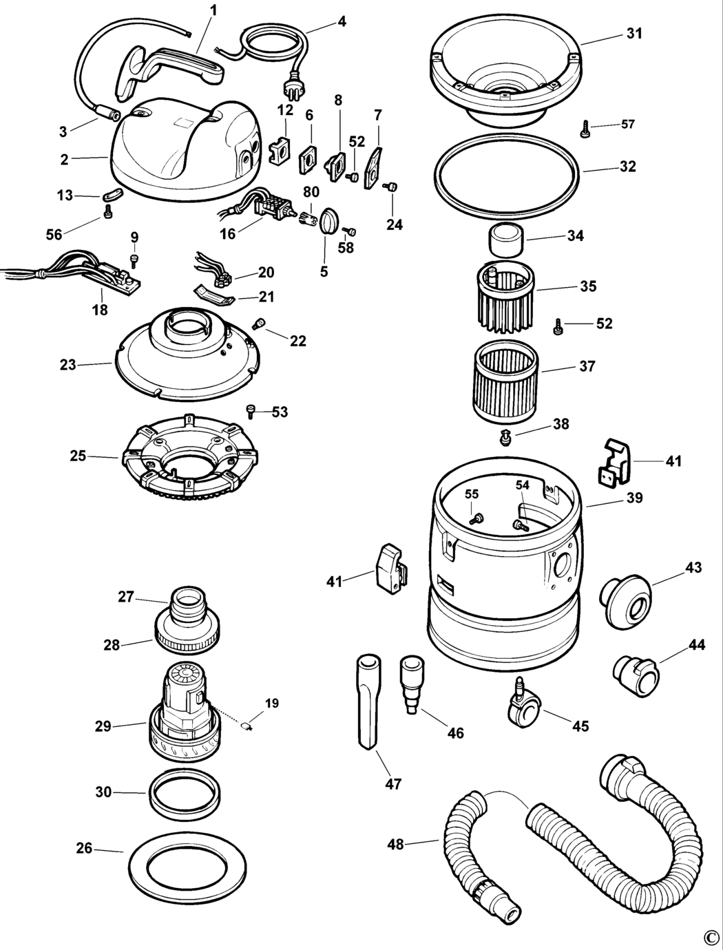 Dewalt DW790 Type 1 Vacuum Extractor Spare Parts