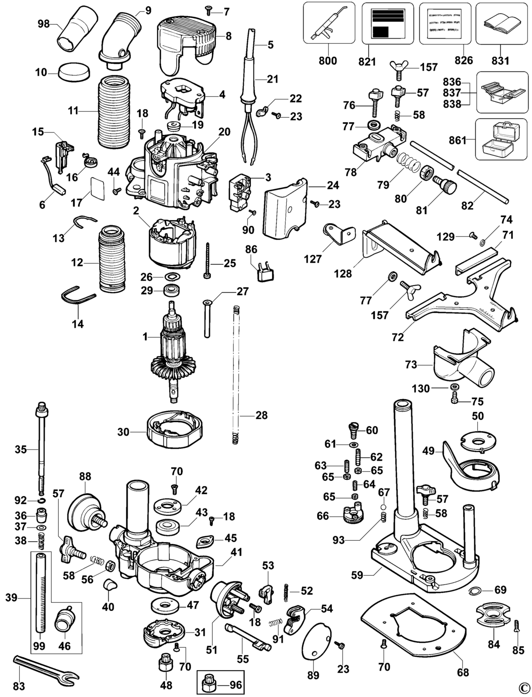 Dewalt DW621 Type 1 Router Spare Parts