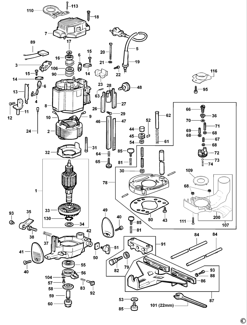 Dewalt DW624 Type 1 Plunge Router Spare Parts