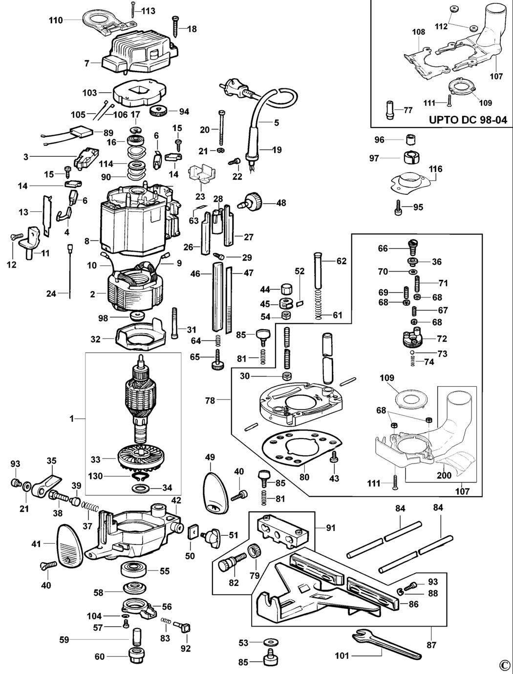 Dewalt DW625E Type 4 Router Spare Parts