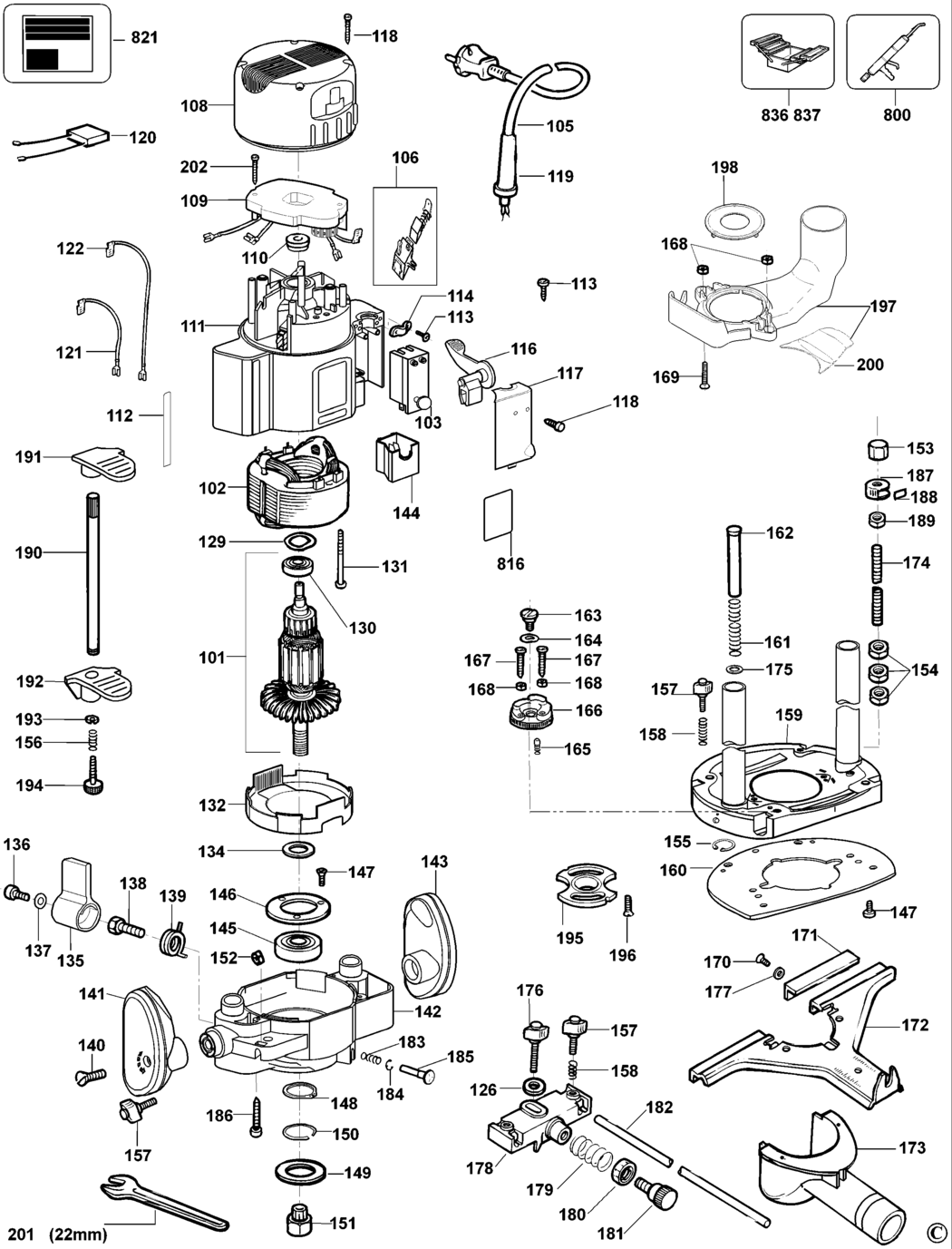Dewalt DW626 Type 1 Router Spare Parts