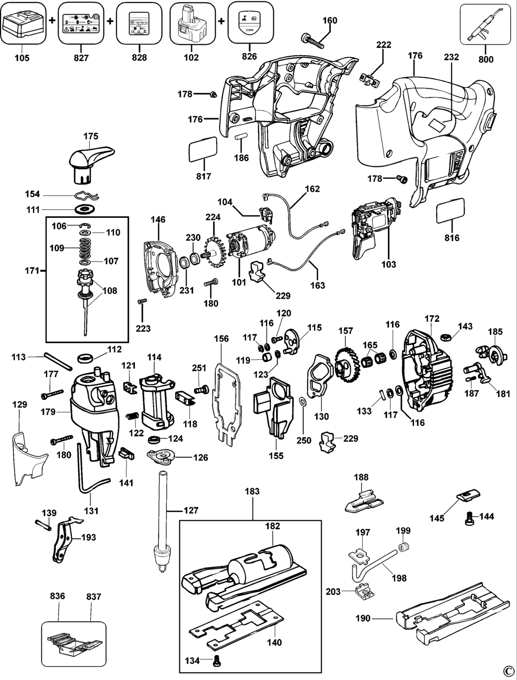 Dewalt DW933 Type 1 Cordless Jigsaw Spare Parts