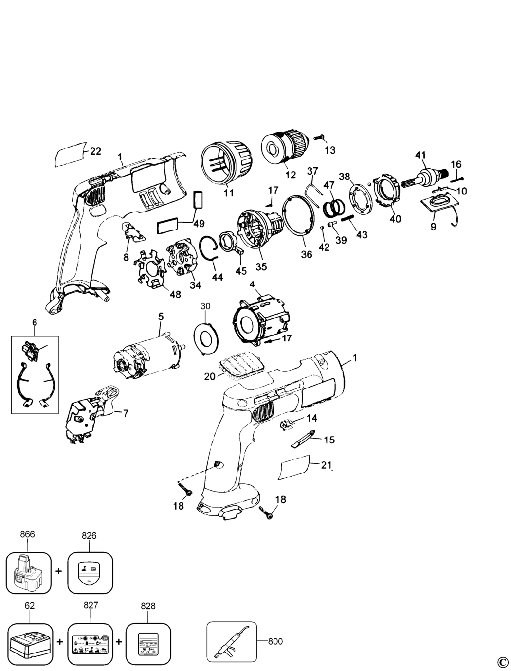 Dewalt DW998 Type 1 Cordless Drill Spare Parts