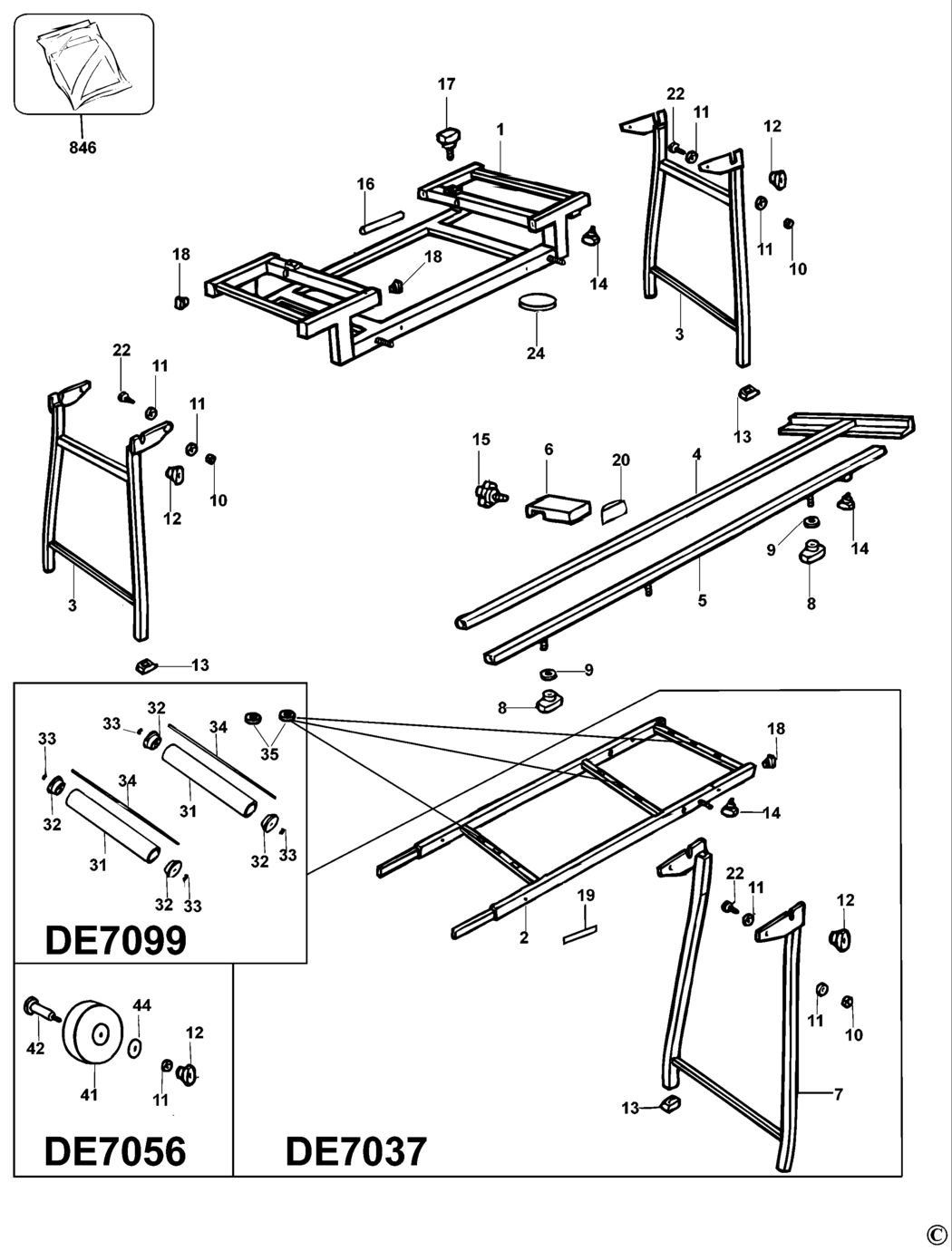 Dewalt DE7038 Type 4 Extension Table Spare Parts