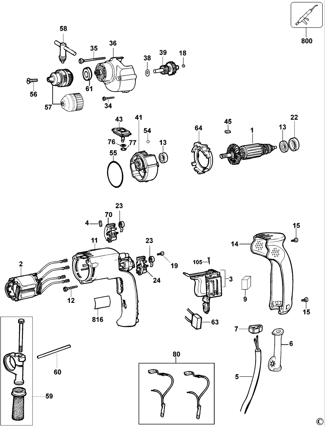 Dewalt DW205 Type 1 Drill Spare Parts