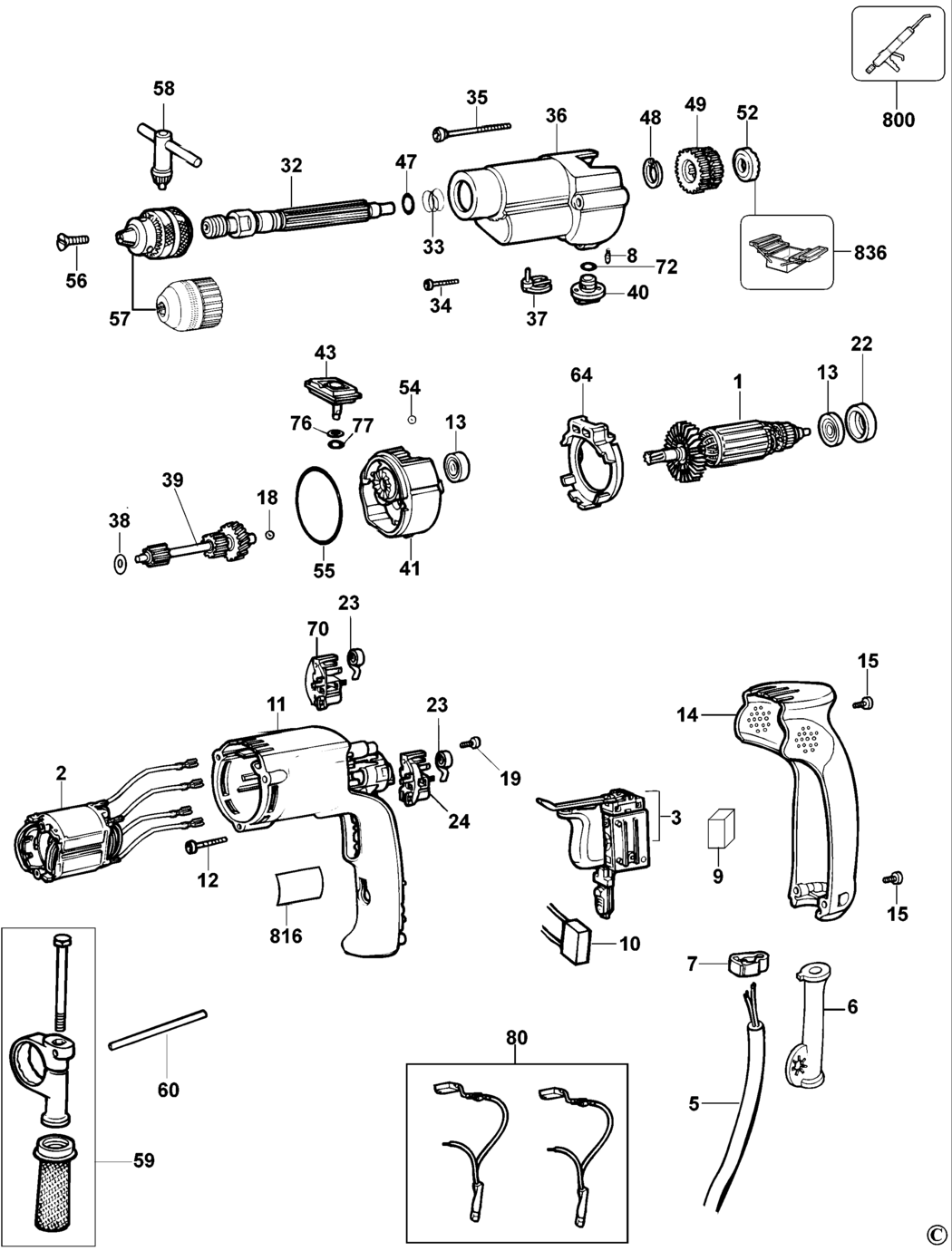 Dewalt DW500 Type 1 Drill Spare Parts