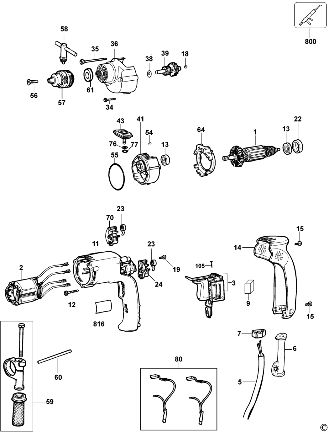 Dewalt DW511 Type 1 Drill Spare Parts