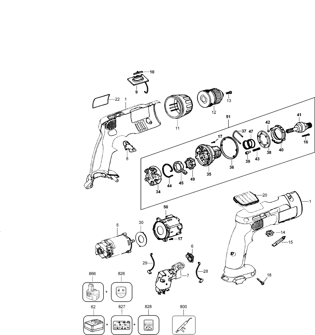 Dewalt DW996K Type 4 Cordless Drill Spare Parts