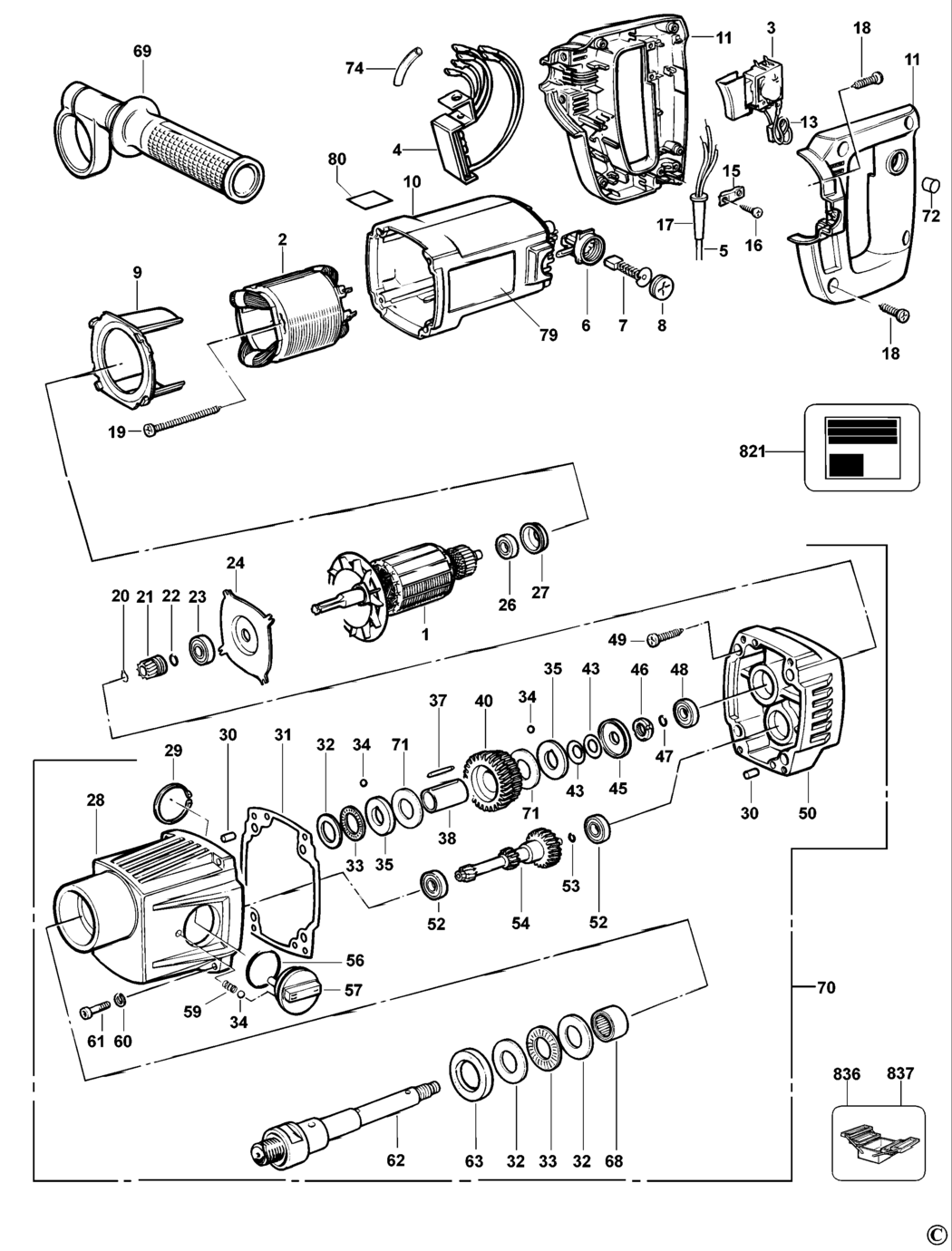 Dewalt DW581EK Type 1 Diamond Drill Spare Parts