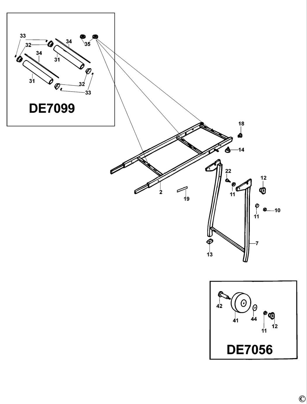 Dewalt DE7099 Type 4 Roller Support Spare Parts