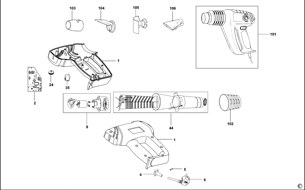 Dewalt DW340K Type 1 Heatgun Spare Parts