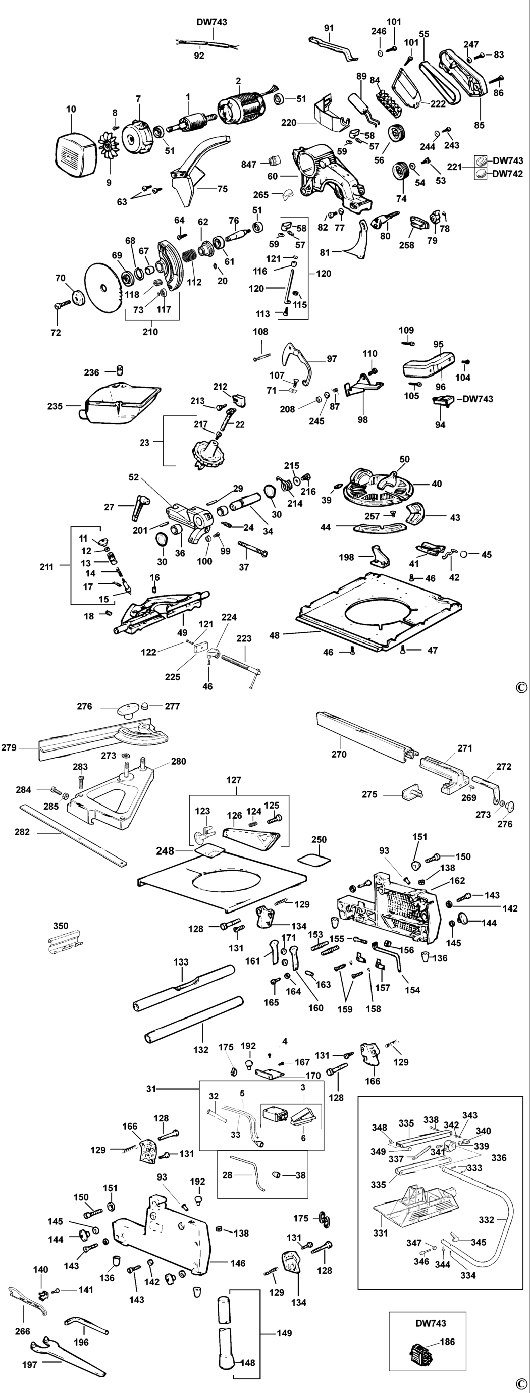 Dewalt DW742M Type 4 Combination Saw Spare Parts