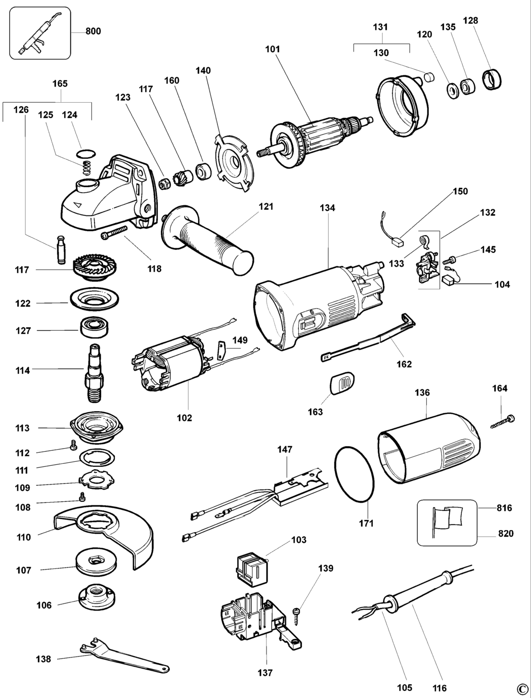 Dewalt DW822 Type 4 Angle Grinder Spare Parts