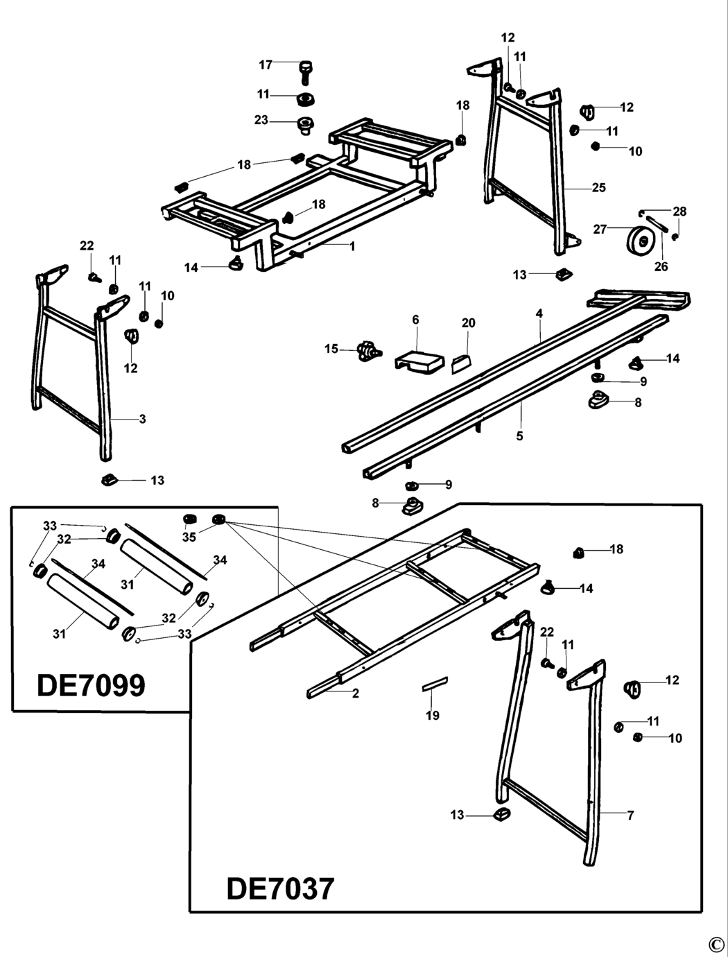 Dewalt DE7076 Type 1 Extension Table Spare Parts