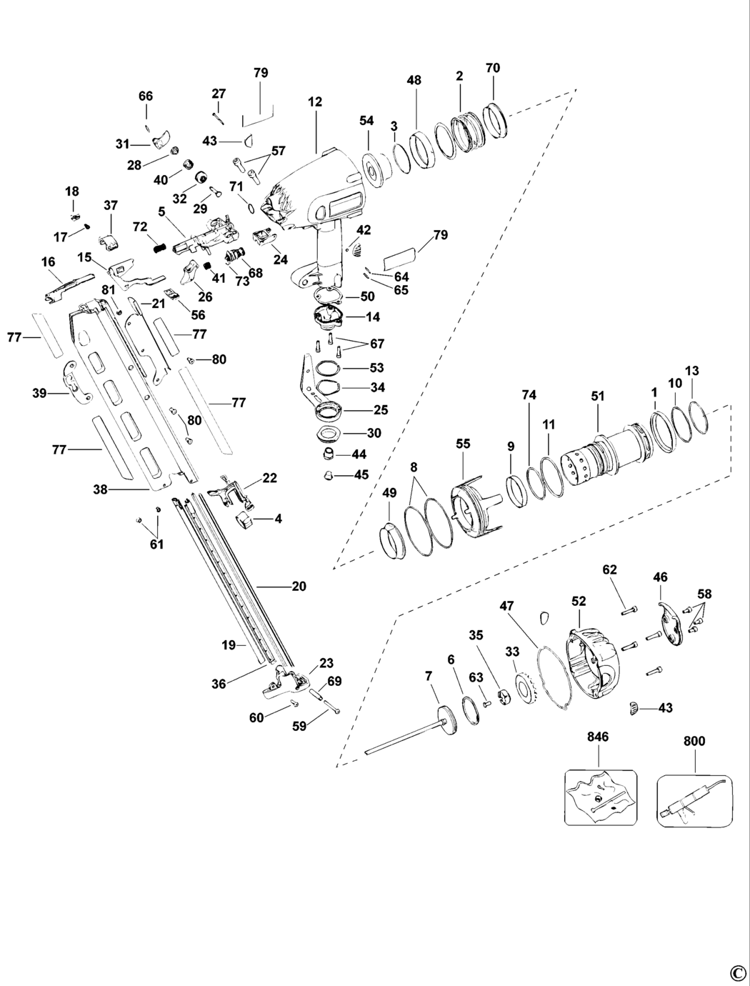 Dewalt D51845 Type 1 Full Round Head Framing Nailer Spare Parts
