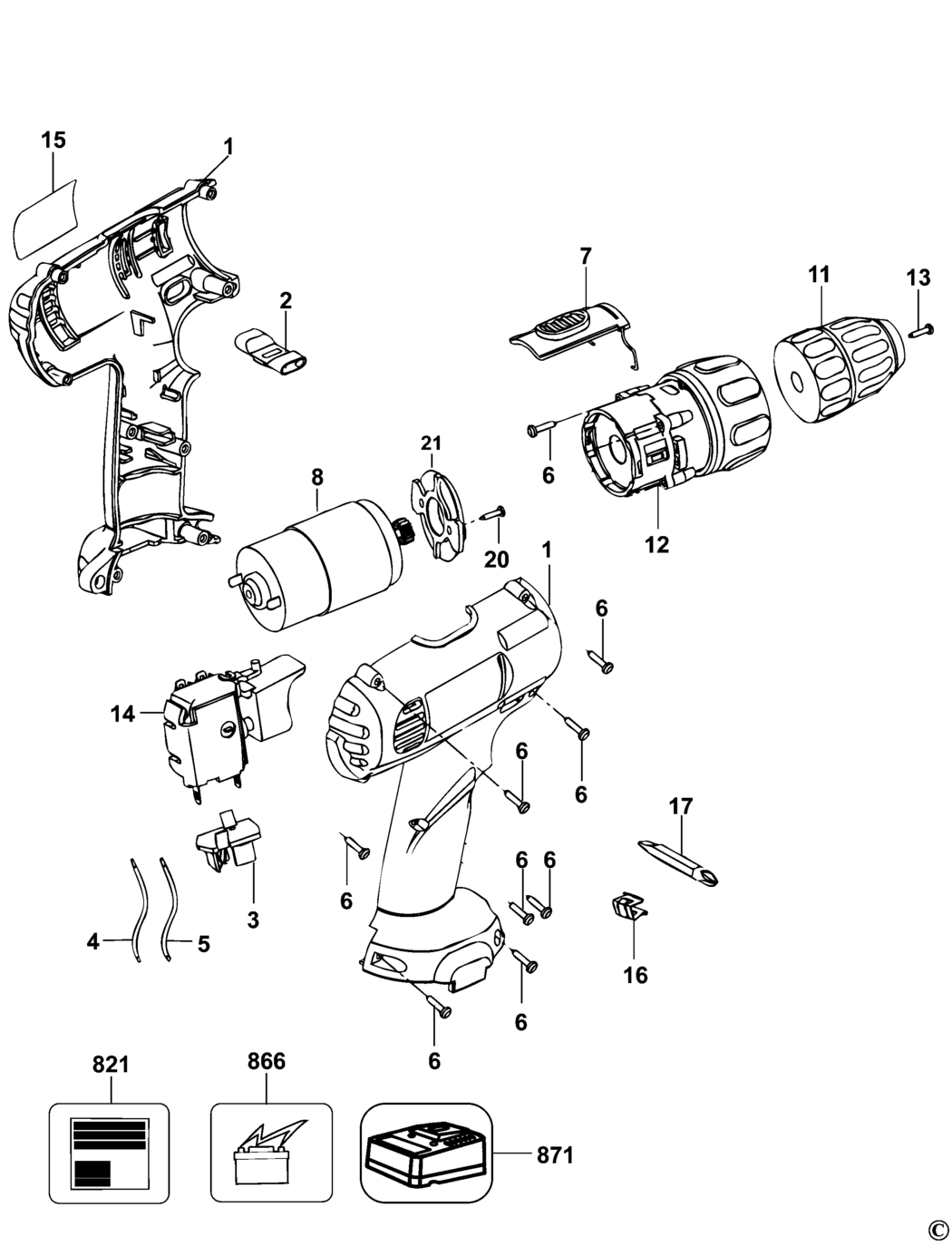 Dewalt DW907K Type 1 Cordless Drill Spare Parts