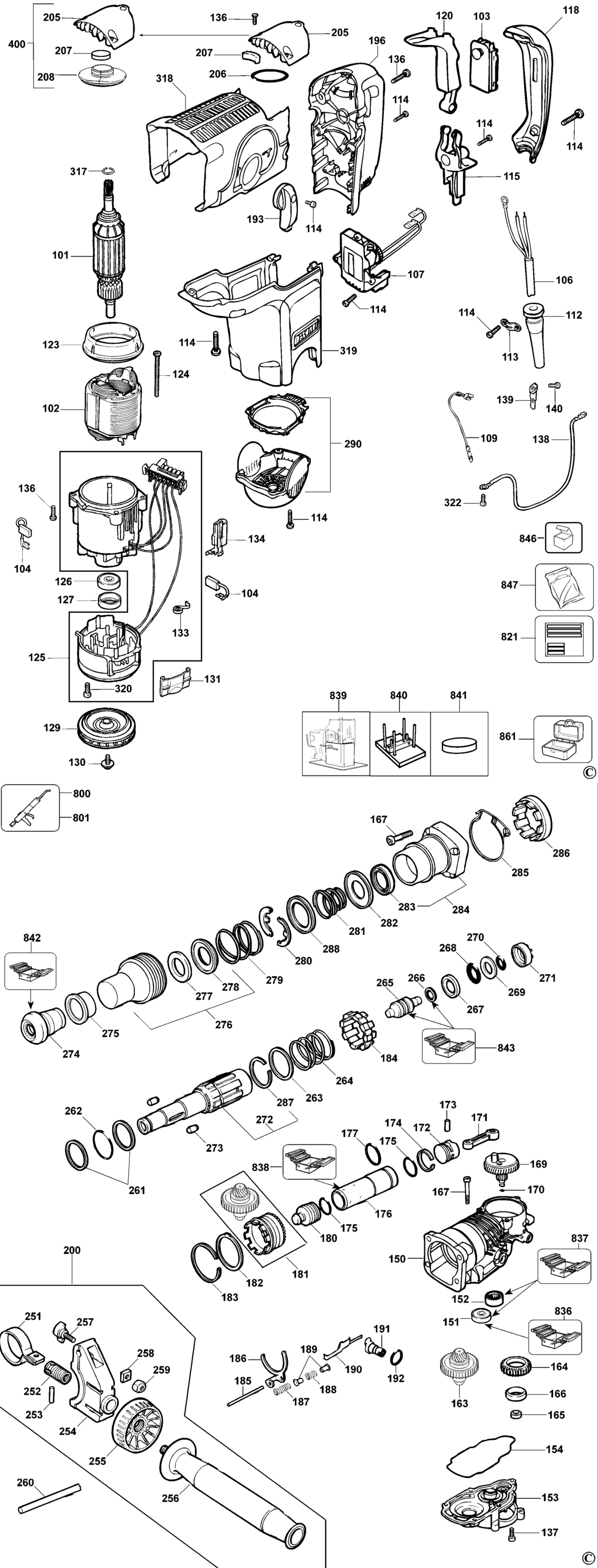 Dewalt D25500K Type 1 Rotary Hammer Spare Parts