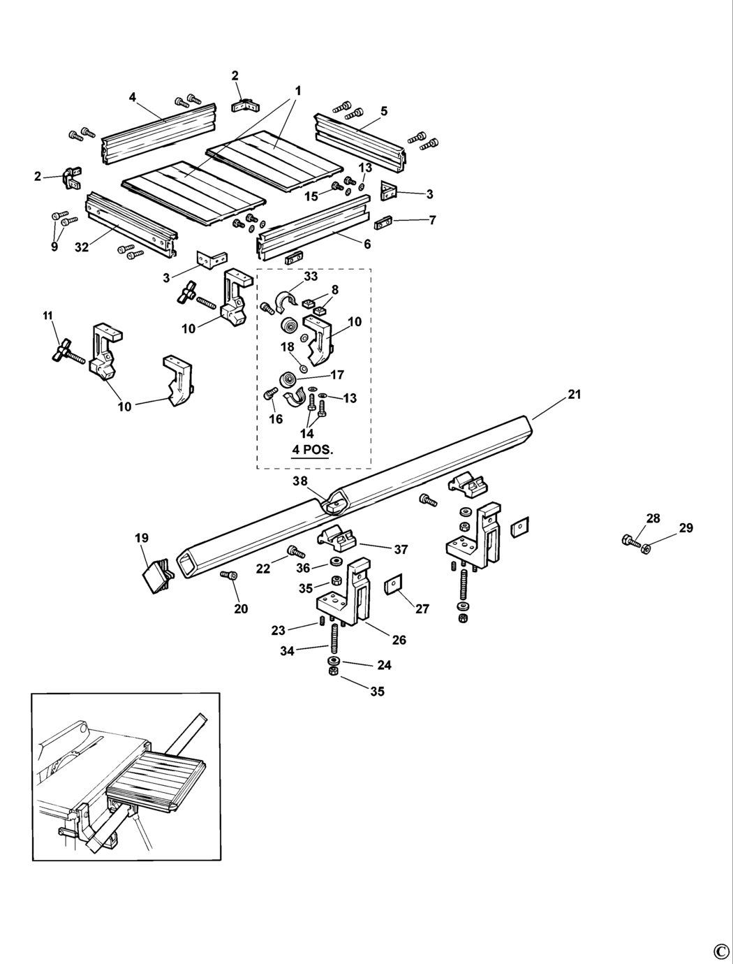 Dewalt DE7191 Type 1 Sliding Table Spare Parts