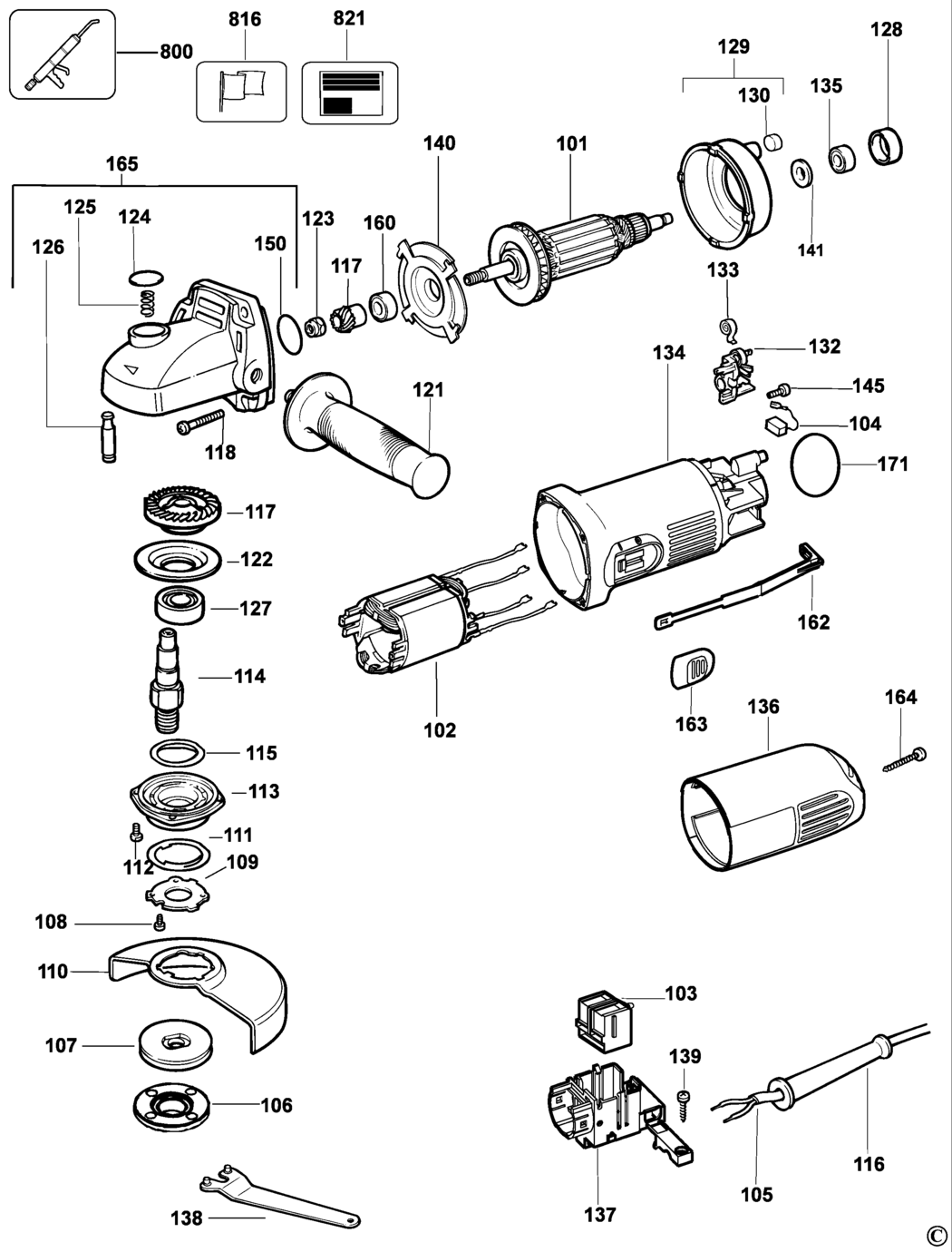 Dewalt DW824 Type 5 Small Angle Grinder Spare Parts