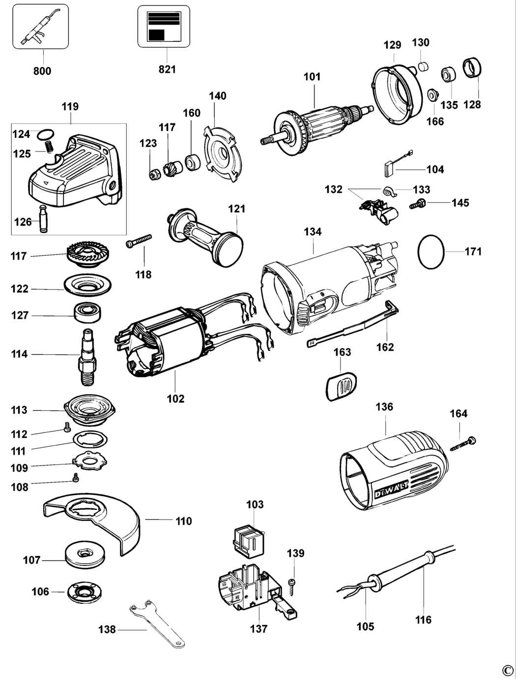 Dewalt D28108 Type 1 Small Angle Grinder Spare Parts