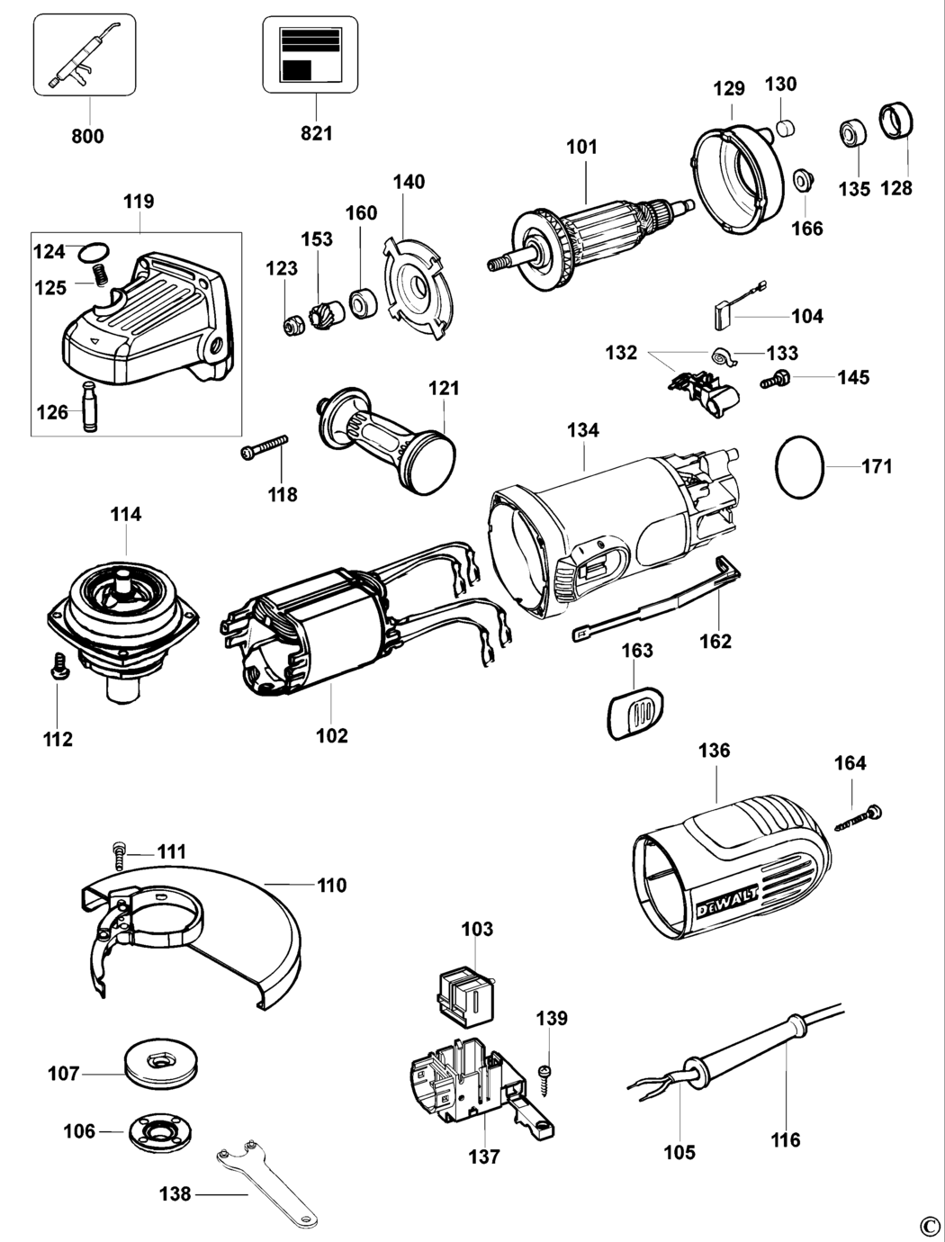 Dewalt D28127 Type 1 Small Angle Grinder Spare Parts