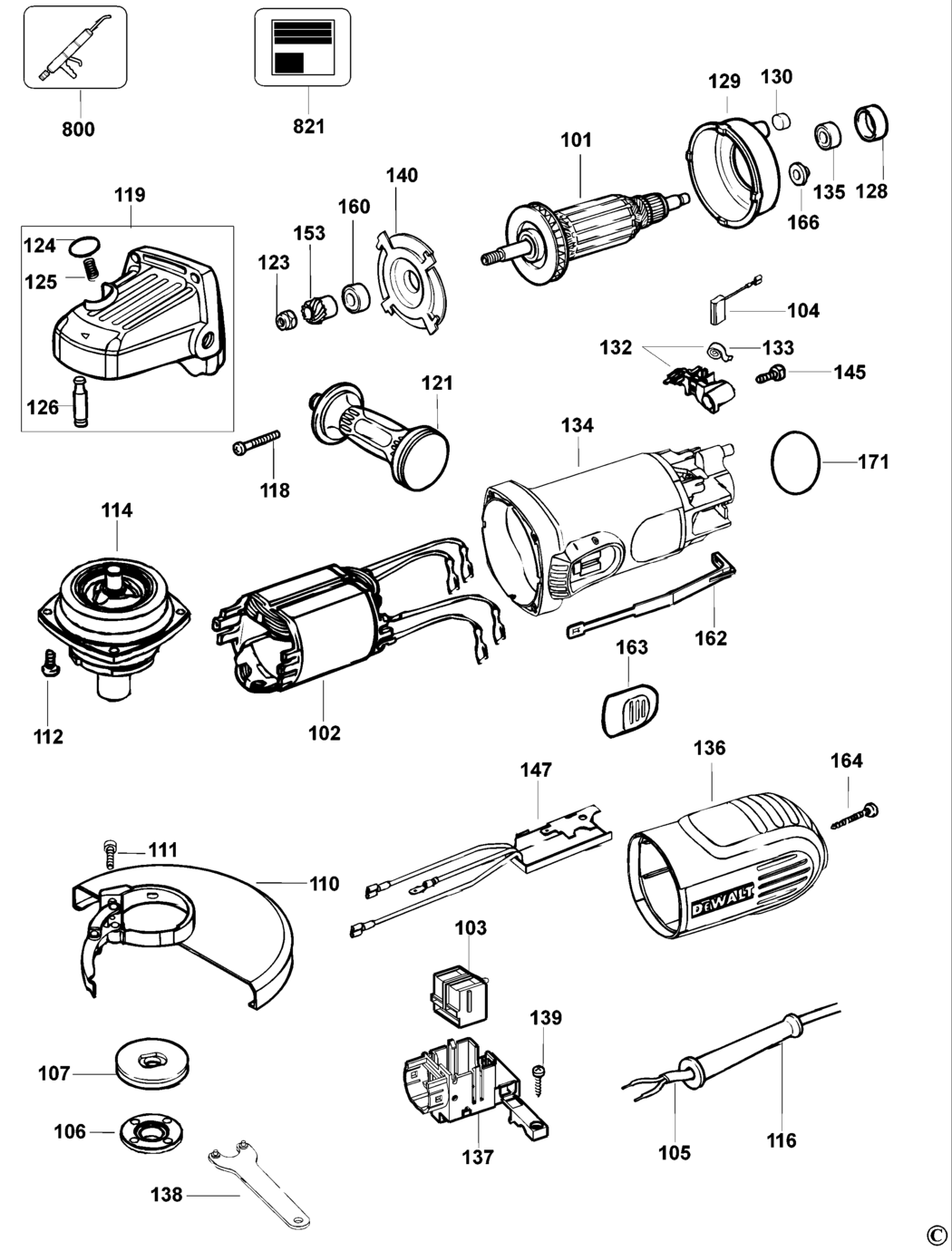 Dewalt D28152 Type 1 Small Angle Grinder Spare Parts