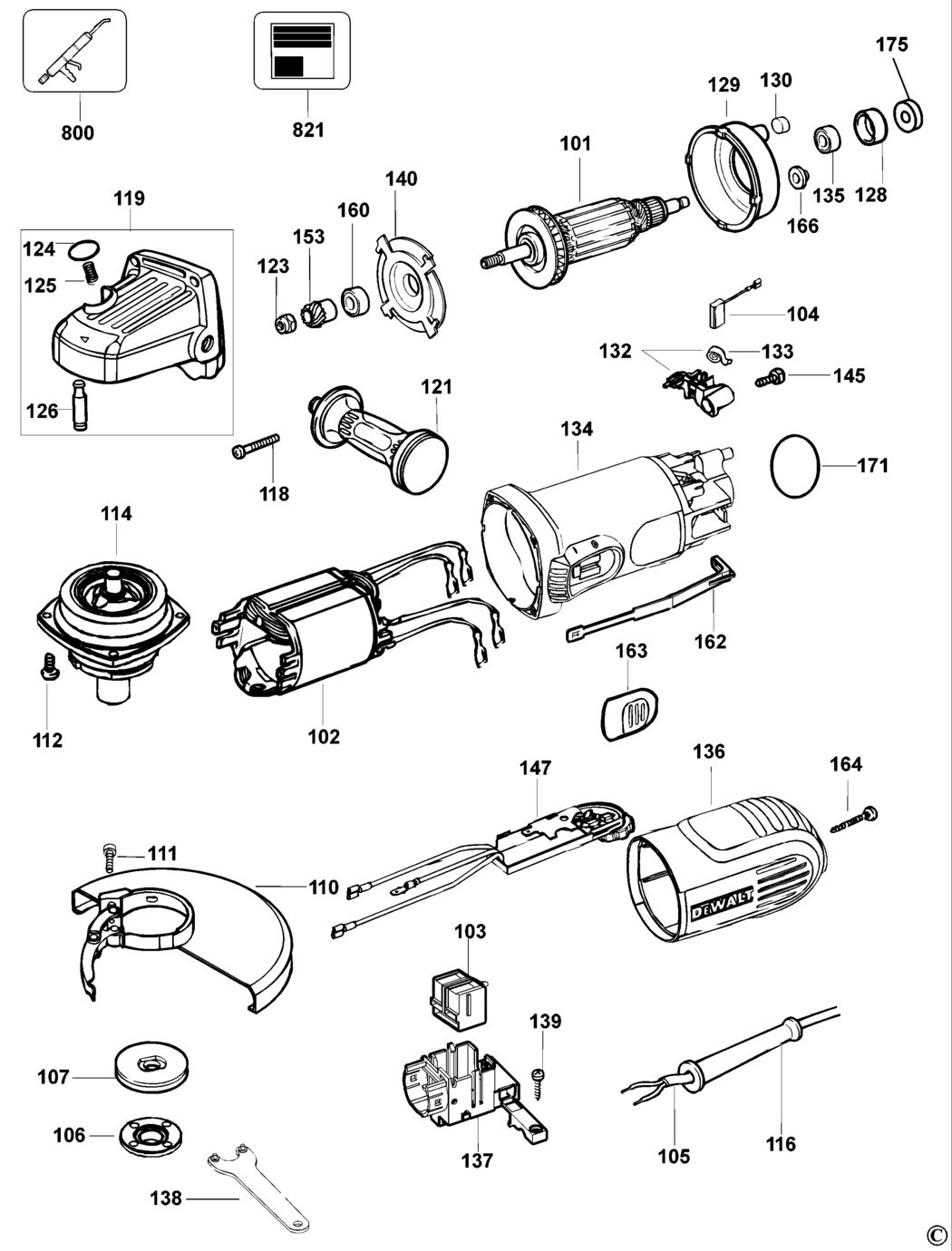 Dewalt D28156 Type 1 Small Angle Grinder Spare Parts
