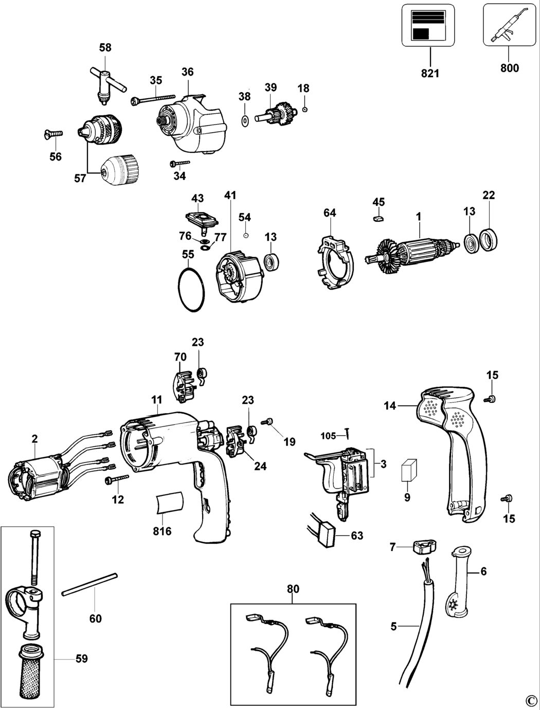 Dewalt DW205 Type 2 Drill Spare Parts