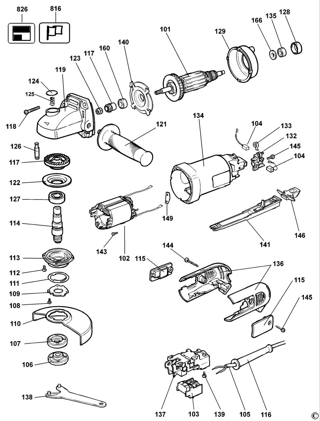 Dewalt DW806 Type 3 Angle Grinder Spare Parts