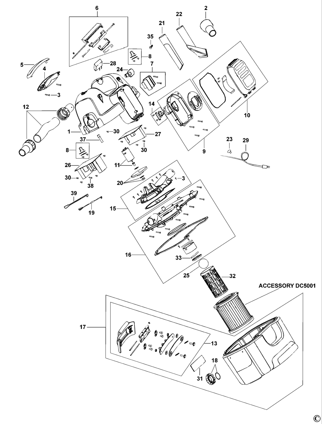 Dewalt DC500 Type 1 Wet & Dry Vacuum Spare Parts