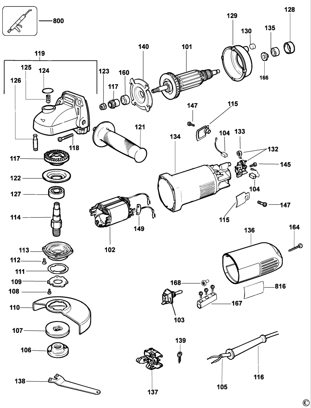 Dewalt DW812 Type 1 Angle Grinder Spare Parts