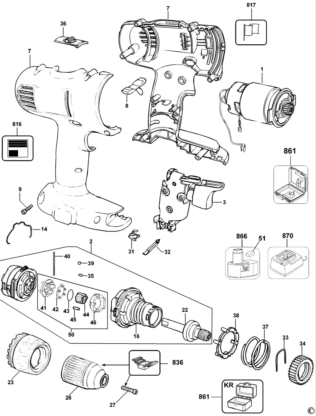 Dewalt DC759 Type 10 Cordless Drill Spare Parts