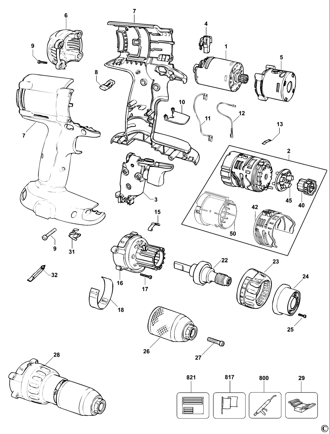 Dewalt DC980K Type 10 Drill/driver Spare Parts