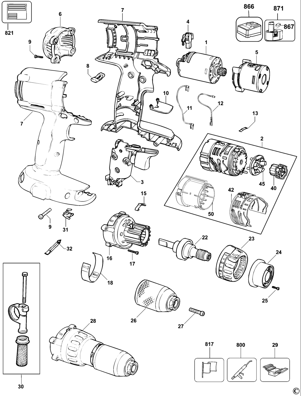 Dewalt DC987K Type 10 Drill/driver Spare Parts