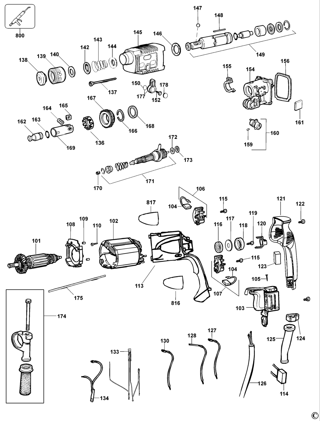 Dewalt D25002K Type 1 Rotary Hammer Spare Parts