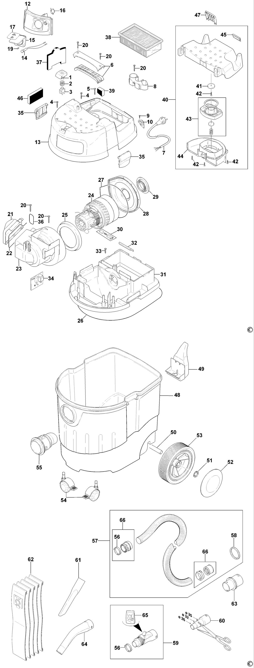 Dewalt D27901 Type 1 Vacuum Extractor Spare Parts