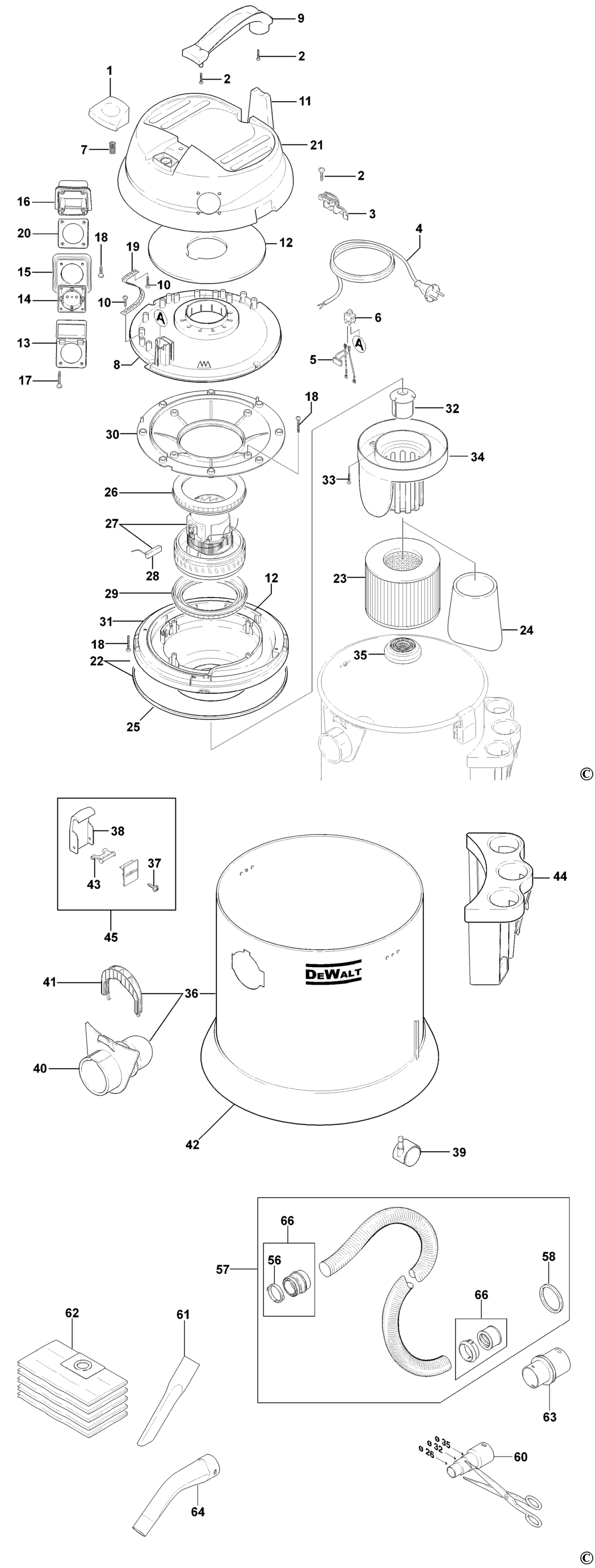 Dewalt D27900 Type 1 Vacuum Extractor Spare Parts