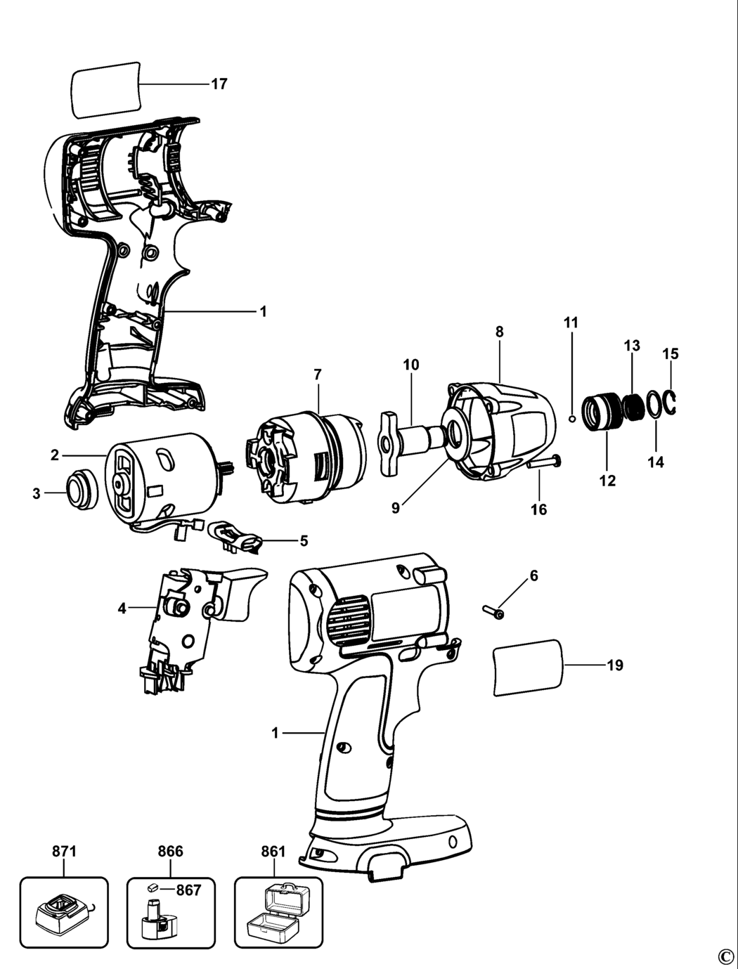 Dewalt DW056K Type 1 Impact Wrench Spare Parts