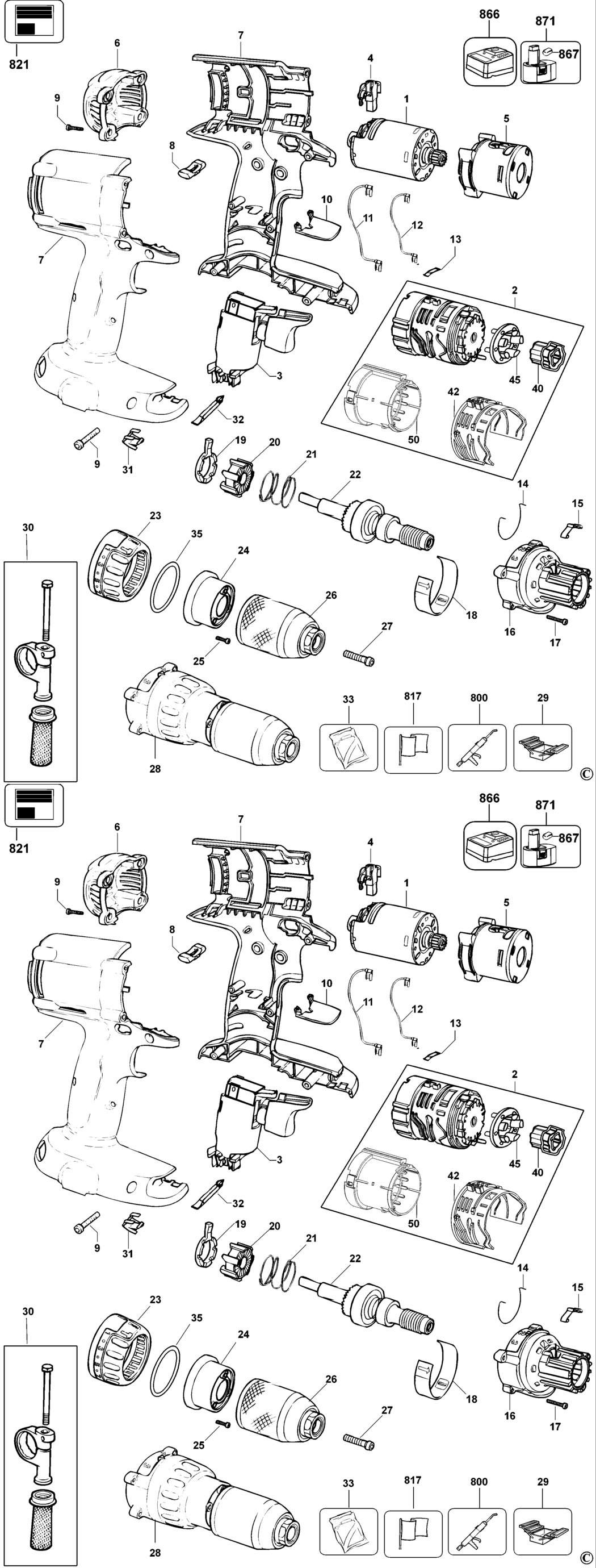 Dewalt DC988K Type 11 Combination Unit Spare Parts