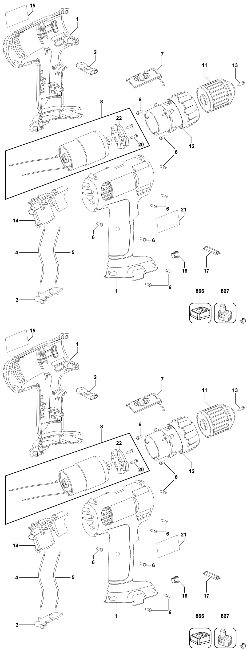 Dewalt DC740 Type 1 Cordless Drill Spare Parts