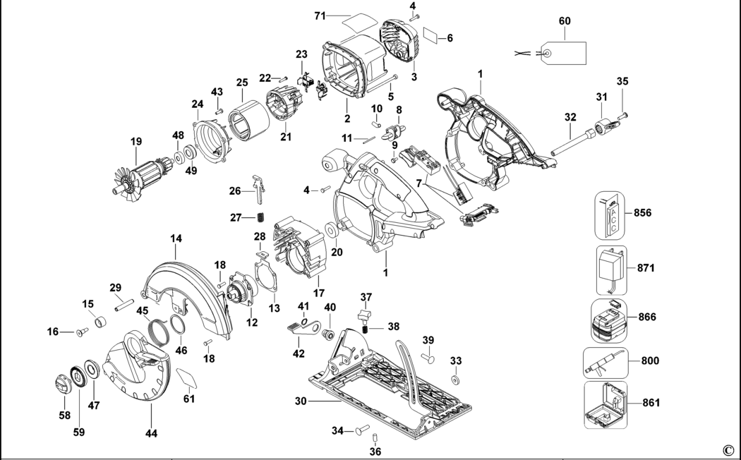 Dewalt DC300K Type 1 Cordless Circular Saw Spare Parts