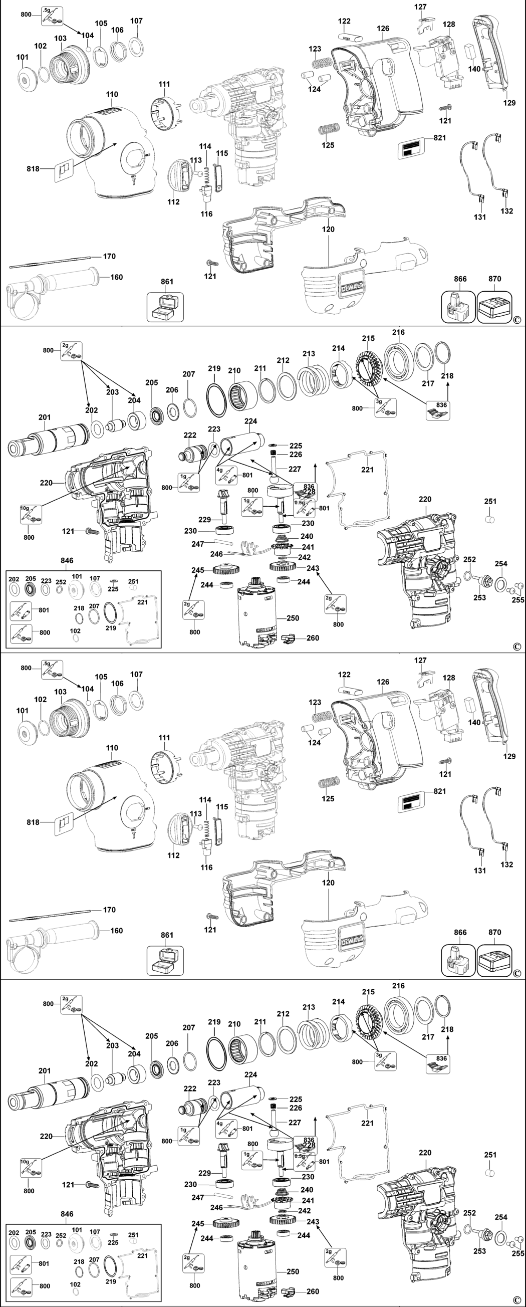 Dewalt DC212K Type 1 Rotary Hammer Spare Parts