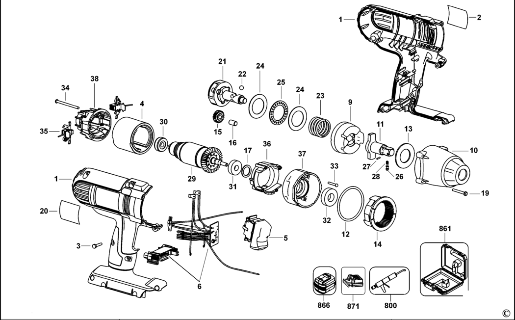 Dewalt DC800 Type 1 Impact Wrench Spare Parts