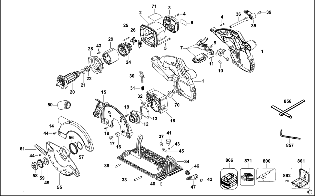 Dewalt DC300 Type 1 - EU Cordless Circular Saw Spare Parts