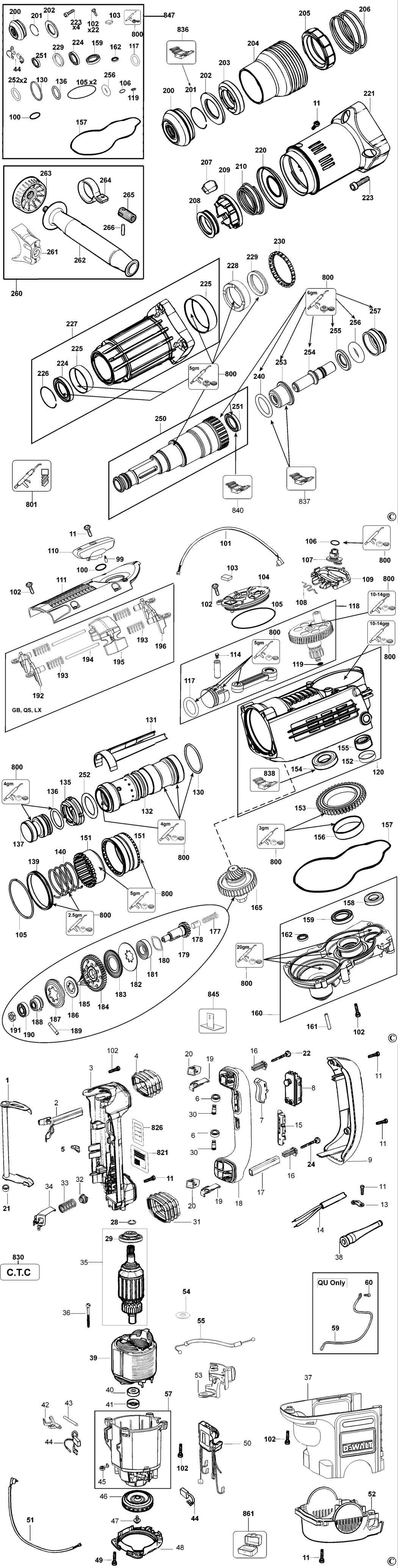 Dewalt D25701K Type 2 Rotary Hammer Spare Parts