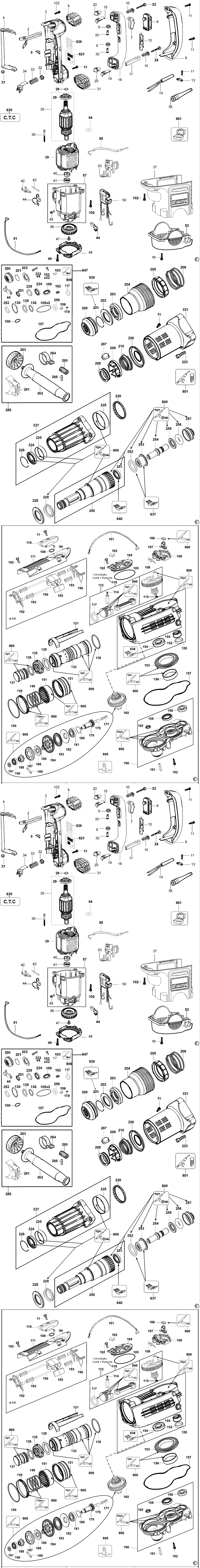 Dewalt D25730K Type 2 Rotary Hammer Spare Parts