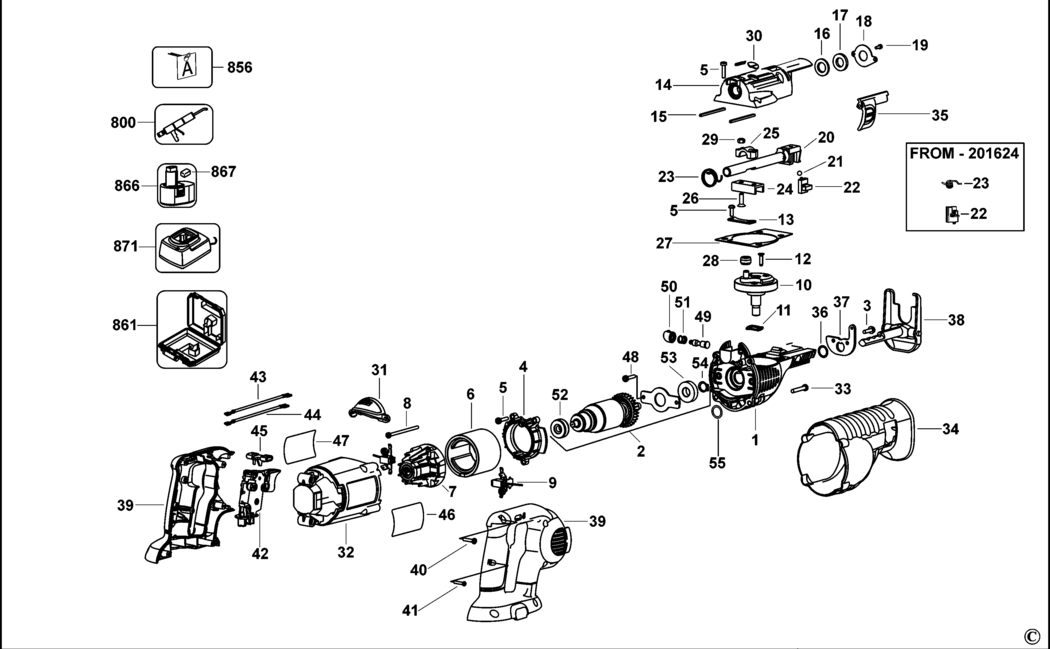 Dewalt DC385 Type 2 Cordless Reciprocating Saw Spare Parts