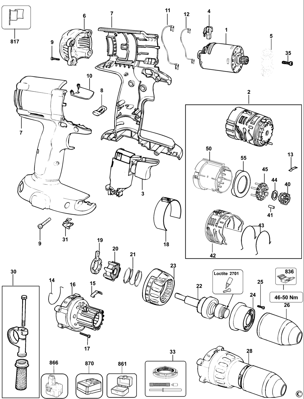 Dewalt DC935K Type 10 Cordless Drill Spare Parts