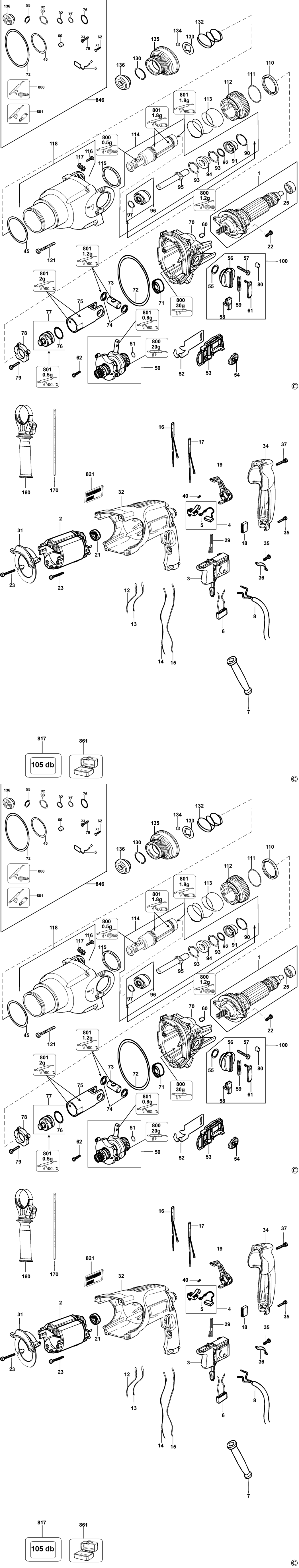 Dewalt D25113K Type 1 Rotary Hammer Spare Parts