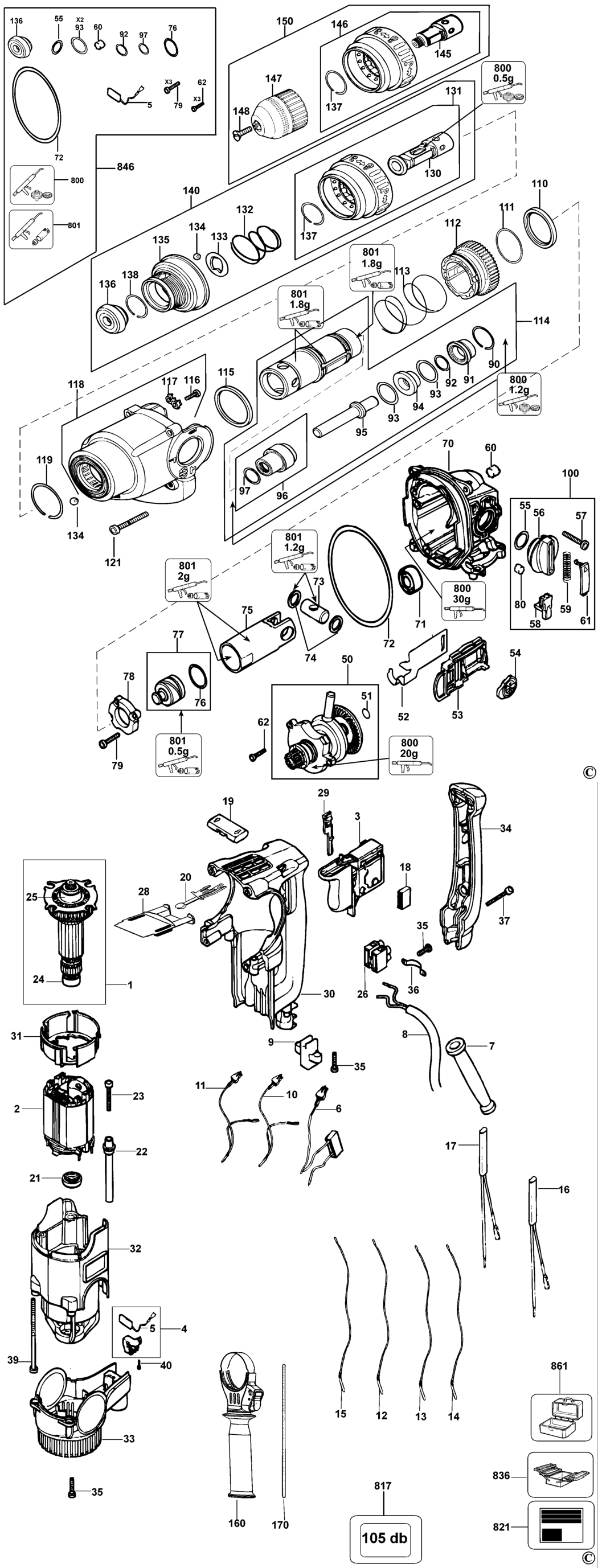 Dewalt D25314K Type 1 Rotary Hammer Spare Parts
